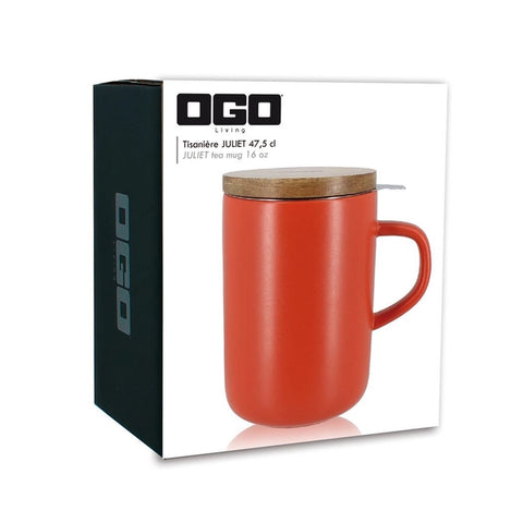OGO Living Tasse inkl. Filter und Akaziendeckel - Paprikarot