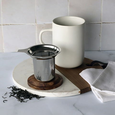 OGO Living Tasse inkl. Filter und Akaziendeckel - Wolkenweiß
