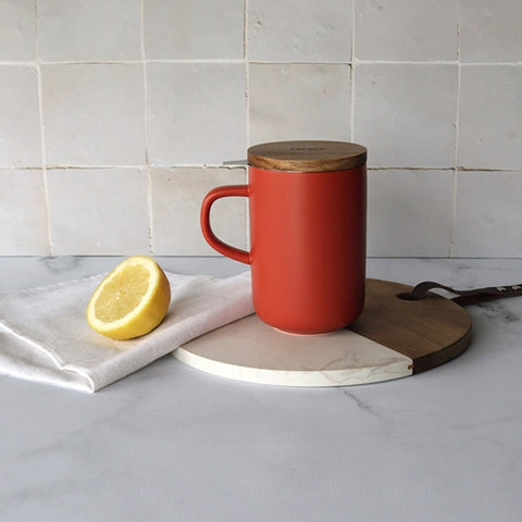 OGO Living Tasse inkl. Filter und Akaziendeckel - Paprikarot