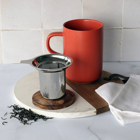 OGO Living Tasse inkl. Filter und Akaziendeckel - Paprikarot