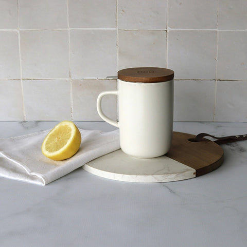 OGO Living Tasse inkl. Filter und Akaziendeckel - Wolkenweiß